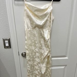 Cowl neck silky white midi dress